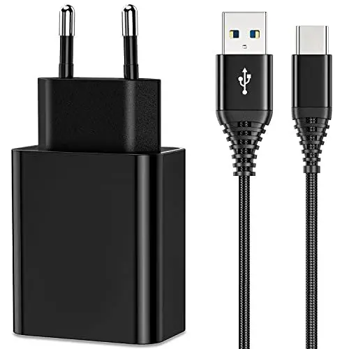 Produktbild: USB Ladegerät Quick Charge 3.0 Schnellladegerät für Samsung Galaxy A51 A71 A52S A52 5G S10 Plus S9,M10 M11 M12 M13 M20 M21 M22 M23 A21S A30S A50 M33 M32,18W Handy Netzteile Ladeadapter und 2M Kabel