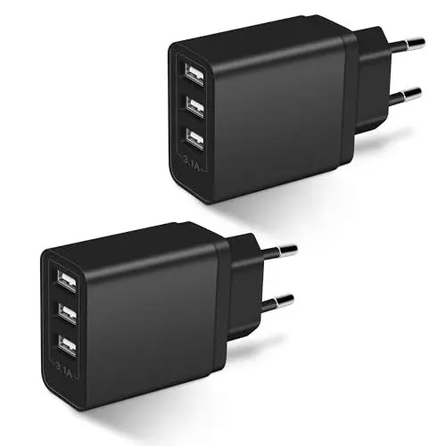 Produktbild: USB Ladegerät mit 3-Port (2 STK), ARCCRA 15,5W Mehrfach USB Adapter, 5V3,1A USB Stecker, USB Netzteil/Steckdose für Handys (z.B. Samsung, iPhone), Tablets, Kopfhörer, Lautsprecher, E-Book-Reader, usw.