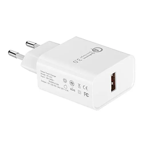 Produktbild: USB Ladegerät mit Schnellladefunktion weiß USB 3.0 Quick Charge (QC) 3.0 Schnellladegerät für Smartphones & Tablets Netzteil 5VDC-3A/ 9VDC-2A/ 12VDC-1.5A für Qi Wireless Charger von SOTECH