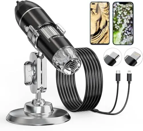 Produktbild: USB Mikroskop Digital, AOPICK 1440P Mikroskop für iPhone Android, 10 Bis 200X Microscope Digital mit 8 LED & Ständer HD Handy Mikroskop Kompatibel mit iOS, Android, Tablet