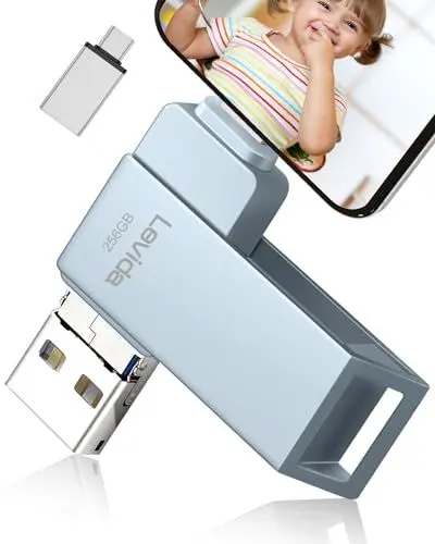 Produktbild: USB Stick 256GB,Levida Speicherstick USB 3.0 Photostick fotostick (Mobiler Speicher,Drehbares Design, Automatisches Backup) für IOS,Phone,Android Handy,Pad, Laptop UND Computer,PC,Grau