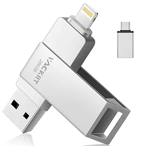 Produktbild: USB Stick für iPhone 256 GB MFI Lightning,Vackiit USB C Stick 3.0 Apple Zertifiziert Speichererweiterung Flash Drive Foto Stick Speicherstick für iPhone iPad iOS OTG Android Handy Mac Tablette PC