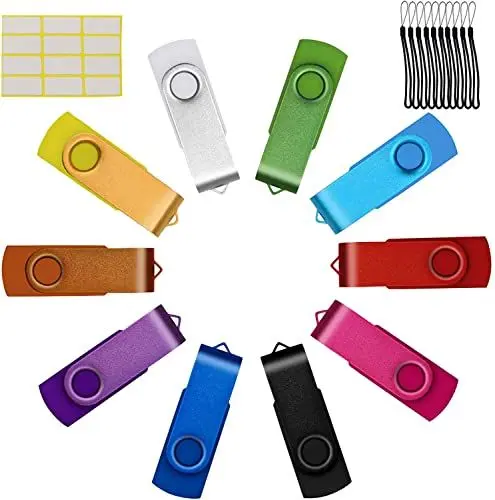 Produktbild: Uflatek USB Sticks 8GB USB 2.0 Speicherstick 10 Stück Bunt Memory Stick Metall Flash Drive Rotate USB-Flash-Laufwerk Mehrfarbig Thumb Drive Externer Datenstick mit Lanyard