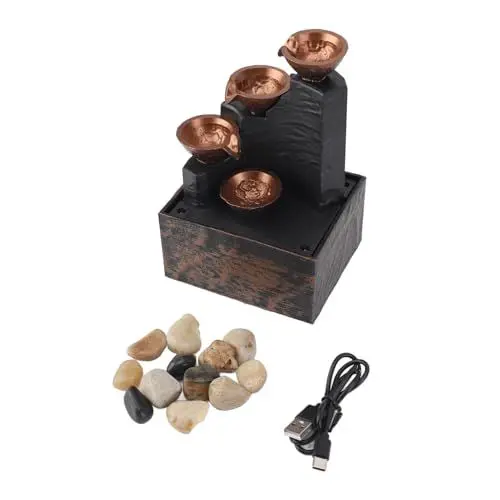 Produktbild: USB -Tischplatten -Wasserbrunnen Reichtum an Feng Shui Fließende Wasserschmuck Handwerk mit LED -Leuchten für häusliche Wohnzimmer stilvoller beruhigender Schreibtisch