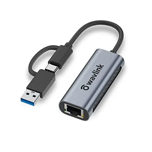 Produktbild: WAVLINK USB3.0/USB C auf 2.5G Ethernet Adapter, USB LAN Adapter mit 2500Mbps, Thunderbolt Netzwerkadapter für Mac OS, Windows, Linux, Dell XPS, Surface Pro usw