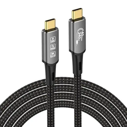 Produktbild: USB4 Kabel, mit Thunderbolt 4 Kabel,240W Ladekabel 40Gbps Datenkabel,8K@60Hz 4K120Hz HDR,PD3.1,USB C zu USB C Kabel, für Hub,Dock MacBook, M1 M2,M3,Mac Studio SSD,Laptops,Monitor, (0.5M Male/240W)