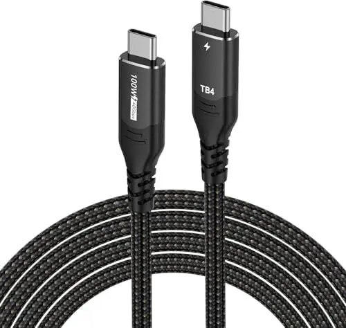 Produktbild: USB C Thunderbolt 4 Kabel 40Gbps, Schnellladung 100W USB 4 Datenkabel, 8K@60Hz USB C auf USB C Kabel für MacBook, Dock, PSSD, iPhone 16, Laptop, Android Auto, eGPU, 0.5m