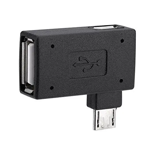 Produktbild: Dioche OTG Adapter USB, 2 USB 2.0-Adapter (Buchse auf Stecker, Micro-OTG), Netzteilanschluss, 90 Grad Links/rechts abgewinkelt