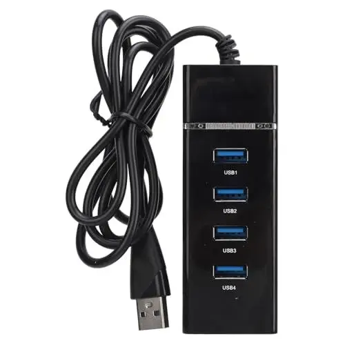 Produktbild: USB-Hub, 4 Port 480 Mbit/s USB-Dockingstation mit LED-Anzeige, USB 2.0 X 4 Hub für für Linux für OS X für die Datenverwaltung Beim Laden von Geräten