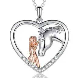 Produktbild: USEEDOVIA Pferde Mädchen Geschenk Herz Kette Halskette Damen 925 Weißgold| Damen Silberkette Mädchen Kette Herz Kette Silber Schmuck Damen Geschenk für Frauen Ostern Geburstag mit Geschenkbox