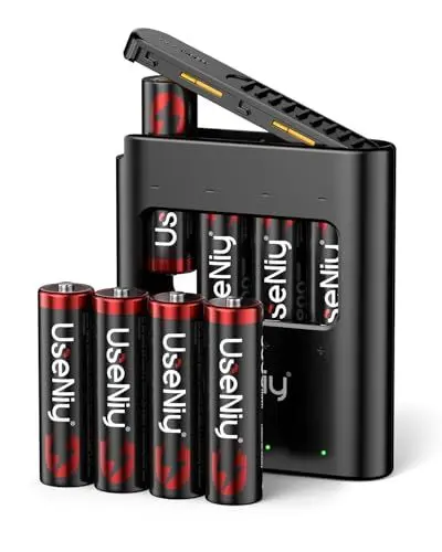 Produktbild: UseNiy Lithium AA Akku 8 stück mit Ladegerät, wiederaufladbare AA Batterien, 3600mWh hohe Kapazität Mignon AA Batterien, 1.5V Lithium AA Batterien und Akku Ladegerät mit Ladung-Aufbewahrung Funktion