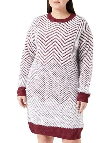 Produktbild: usha WHITE LABEL Women's Strickkleid Dress, Dunkelkirschrot Weiss, XL-XXL