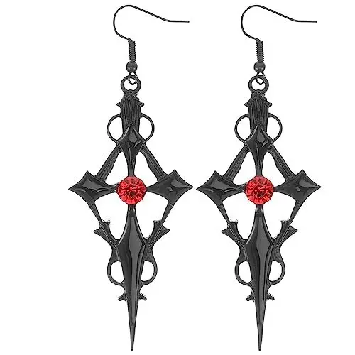 Produktbild: USHOBE 1 Paar Gothic Kreuz Ohrringe - Dangle Earrings - Schwarz - Legierung - 7 cm - Halloween & Party - Geschenk für Erwachsene