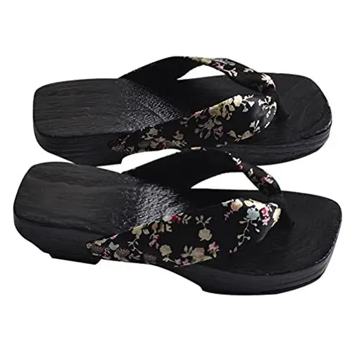 Produktbild: USHOBE 1 Paar Japanische Traditionelle Sandalen Geta Wooden Clogs Schuhe Kimono Schuhe Clogs Flip Flops Plattform Pantoffeln für Frauen