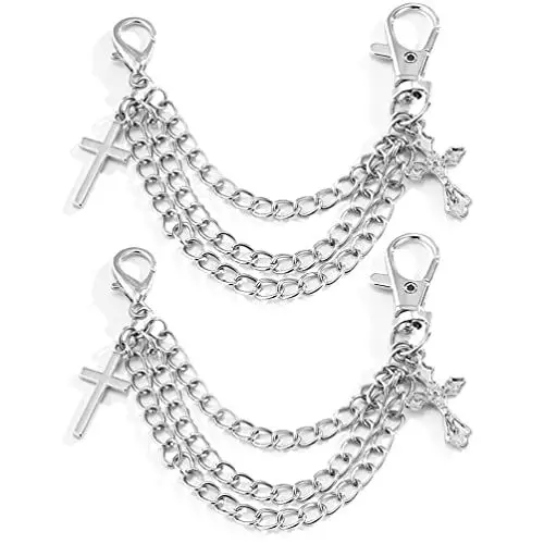 Produktbild: USHOBE 2 Stück Schnürsenkel Ketten Schuhanhänger mit Kreuz Anhänger Schuh Hängende Clips Kette Clog Sandalen Schuhkette Zubehör für Mädchen Erwachsene Frauen Schuhe Dekoration