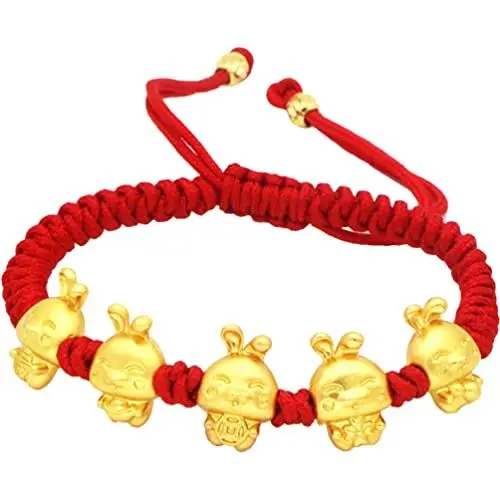 Produktbild: USHOBE Chinesisches Sternzeichen Tier Charms Armband Kaninchen Charm Armband Geflochtenes Rotes Seil Armband Das Jahr des Kaninchens Armband Neujahr Glückliche Rote Schnur