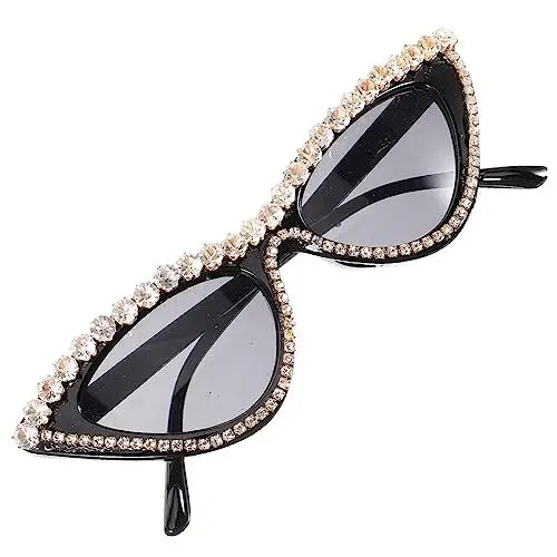 Produktbild: USHOBE Diamantbesetzte dreieckige Cat-Eye-Sonnenbrille Katzenaugen-Sonnenbrille mit Strasssteinen Sonnenbrille mit Kristallkatze Mode Sonnenbrillen Damen Sonnenbrillen im Trend Jahrgang