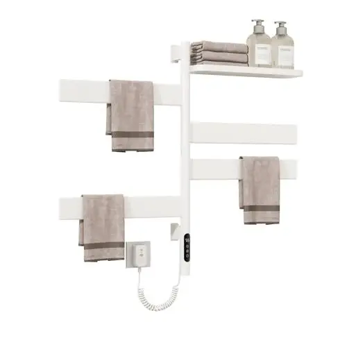 Produktbild: Usknxiu 180-Grad-Drehung Handtuchtrockner Elektrisch Handtuchheizkörper Elektrisch Badheizkörper Thermostatic Towel Rail Electric Handtuchwärmer 220 Volt 5 Stangen Mit Einlegeböden,Weiß