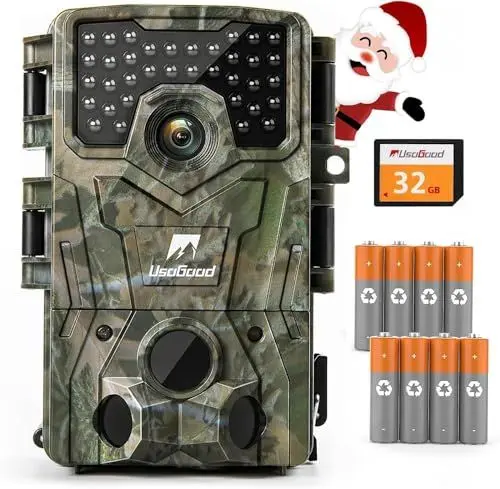 Produktbild: usogood Wildlife Kamera 36MP/4K Trail-Kamera mit Nachtsicht bewegungsaktiviert 32G Karte und Batterien IP66 wasserdicht für Outdoor-Gartenüberwachung