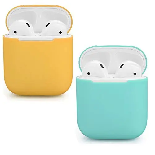 Produktbild: USSJ Kompatibel mit AirPods-Schutzhülle, 2 x Hülle für Airpods Case 1 & 2, stoßfest, mit LED vorne, unterstützt kabelloses Laden, Minzgrün + Eigelb