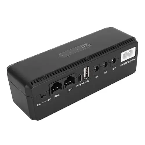 Produktbild: Fockety USV-Batterie-Backup, 10400 MAh Unterbrechungsfreie Stromversorgung mit 15 V 24 V POE-Anschlüssen und 5 V 9 V 12 V USB-Ausgängen, Mini-USV-Backup-Batterie-Stromversorgung für