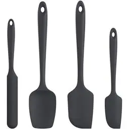 Produktbild: U-Taste Silikon Spatel & Teigschaber 4er Set, 315℃ Hitzebeständiger Antihaft-Gummispachtel Kuchenspatel, Nahtloses Einteiliges Design für Kochen Backen Mischen (Schwarz)