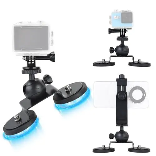 Produktbild: UTEBIT Doppelte Kamera-Halterung Magnetisch, 360° Drehbare Magnethalterung für GoPro mit Mini-Kugelkopf 1/4