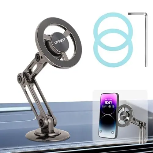 Produktbild: UTEBIT Handyhalterung Auto Magnet für MagSafe, 360° Rotation für iPhone Halterung Auto mit 20xN52 Magnet für MagSafe Autohalterung Aluminium Auto Armaturenbrett für iPhone 15 14 13 12 Pro Max Plus
