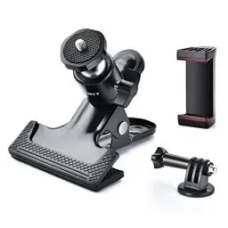 Produktbild: UTEBIT Klemme mit Kugelkopf Stativklemme - Metal Klemmhalter mit Handyclip und Gopro-Adapter, 360 Grad Kamera Klammer Klemmstativ Blitzschiene für DSLR SLR Kamera Stativ Blitz Video - Schwarz