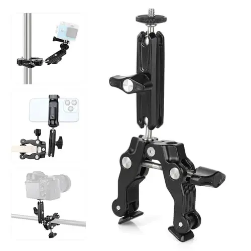 Produktbild: UTEBIT Magic Arm Super Clamp Klemme Krebsscherenklammern Action Kamera Halterung mit 360° Kugelkopfarm mit 1/4