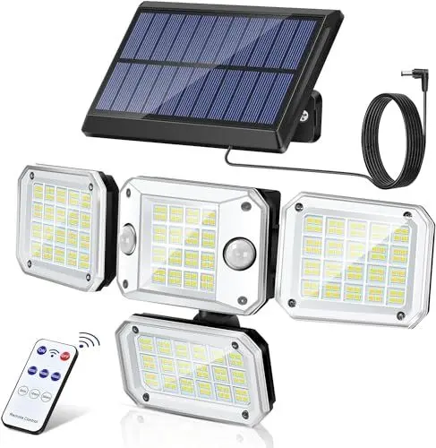 Produktbild: UTEBIT Solarlampen für Außen mit Bewegungsmelder - 296 LED Solar Strahler 3500LM 7000K Solarleuchte mit Fernbedienung IP65 Wasserdicht Solar Aussenleuchte für Terrasse Garage Hof Garten mit 5m Kabel