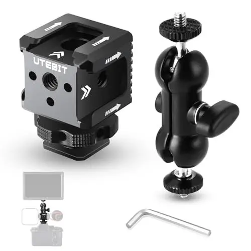 Produktbild: UTEBIT Triple Cold Shoe Mount mit Kamera Blitzschuh Adapter, 360° Drehbarer Dual Kugelkopf Magic Arm und 1/4