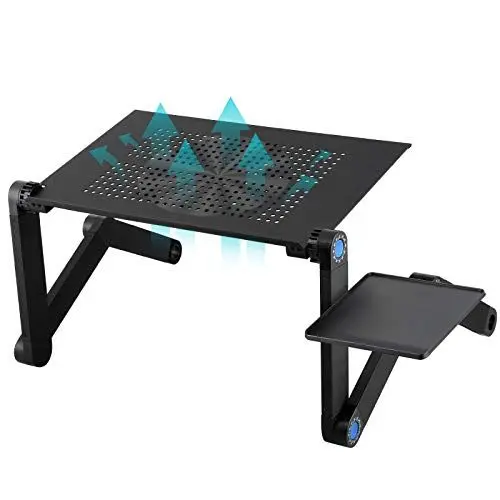 Produktbild: Uten Klappbarer Überbetttisch, ergonomisches, faltbares Laptop-Schreibtischtablett aus Aluminium, neigbarer Leseständer mit Kühlkissen, Schwarz