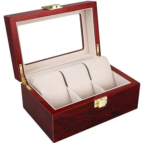 Produktbild: Uten Uhrenbox Holz für 3 Uhren, Uhrenkasten Uhrenschatulle mit Herausnehmbaren Uhrenkissen,Weihnachtsgeschenke Aufbewahrungsbox