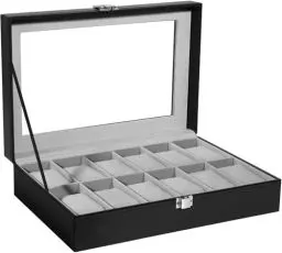 Produktbild: Uten Uhrenbox für 12 Uhren, Uhrenkasten Uhrenschatulle aus PU und Samftfutter mit klarem Fenster, Uhrenkoffer Geschenk