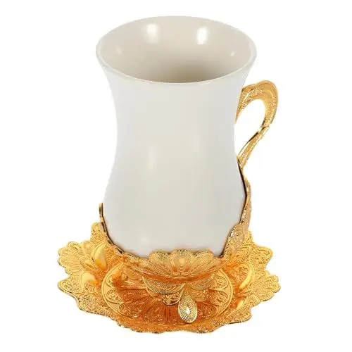 Produktbild: UTHCLO 1 Set Türkische Kaffeetasse Und Teetasse Aus Keramik Mit Untertasse Luxuriöses Spitzendesign Im Vintage-stil Robust Und Sicher Für Den Täglichen Gebrauch