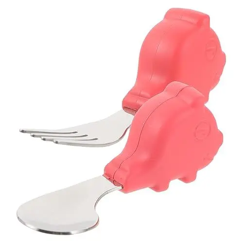 Produktbild: UTHCLO Besteckset Für Kleinkinder 3 Teiliges Set Aus Mit Weichen Spitzen Ideal Für Das Essen Lernen Spülmaschinenfest Ergonomisch Gestaltet Mit Schweinchen