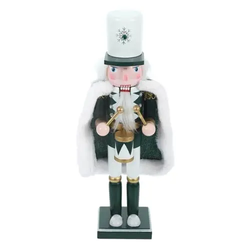 Produktbild: UTHCLO Weihnachtsdeko Holz Nussknacker Mit Grünem Umhang Drum Soldier Figur Für Festliche Wohnkultur Puppenornament Für Zuhause Hotel Restaurant Und Weihnachtsfeiern