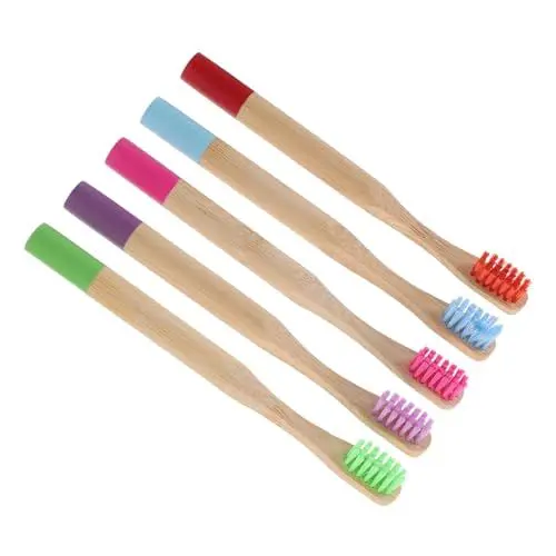 Produktbild: UTHCLO Sichere Ergonomische Zahnbürsten Für Jungen Und Mädchen 5-teiliges Zahnbürstenset Aus Holz Mit Weichen Borsten Und Anthrazit Für Den Täglichen Gebrauch Zufällige Farbe