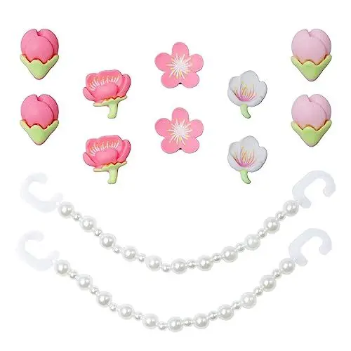 Produktbild: UTMACH 10 Stück Blütenblatt-Schuhdekoration mit 2 Stück Perle Schuhketten Blumenschuhschnalle Blumen Schuheschmuck Sandalen-Dekorationszubehör für Shoe Armband Bracelet Party Favour