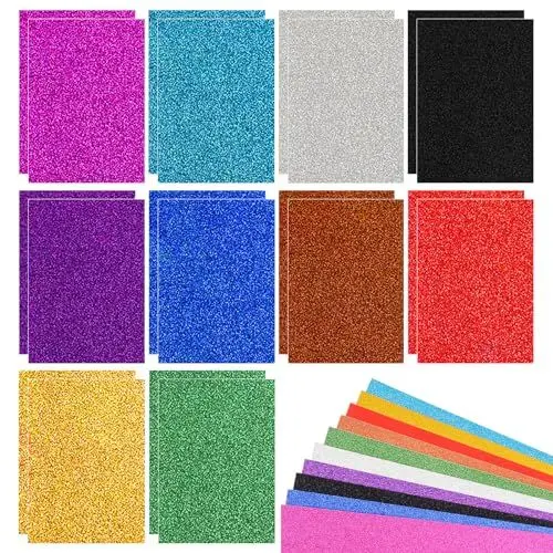Produktbild: UTMACH 20 Stück A4 Glitzerpapier zum Basteln Selbstklebendes Papierbastel Glitzerpapier Bunt Glitzer PapieBastelpapier Bastelpapier Glitzer Glitterkarton für DIY Scrapbooking Craft Dekoration