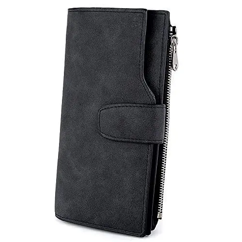 Produktbild: UTO Damen PU Matte Leder Gross Capacity Geldbörse Karte Phone Halter Organizer Münze Purse mit Schnappverschluss schwarz