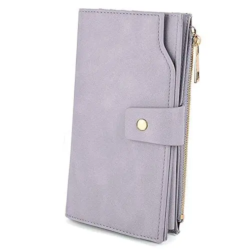 Produktbild: UTO Damen RFID Blockierung PU Leder Geldbörse Kupplung 21 Kartensteckplätze Halter Organizer Damen Geldbörse mit Große Kapazität innere Tasche passt 5,5 '' Handys Lavendel