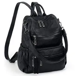 Produktbild: UTO Damen Rucksack Leder Schule Handtasche Schulrucksack Rucksackhandtaschen Multifunktionsrucksack mit Quasten Schultertaschen Große Kapazität vielen Kompartiment Reißverschluss Umhängetasche Schwarz