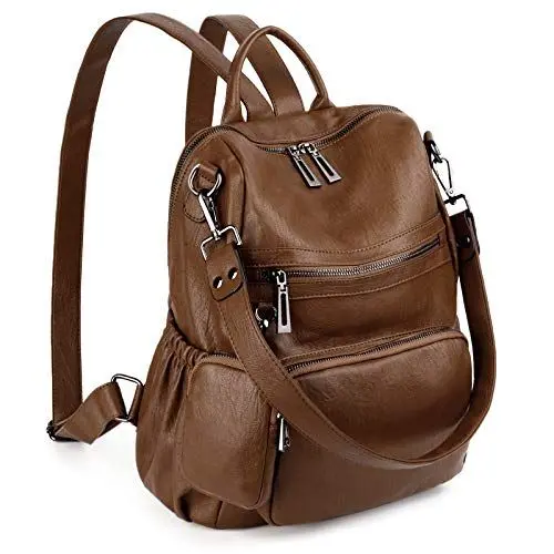 Produktbild: UTO Damen Rucksack Leder Vegan Rucksackhandtaschen Schule Schulrucksack Multifunktionsrucksack mit abnehmbarem Beutels Große Kapazität Schultertaschen Reißverschluss Umhängetasche Hellbraun