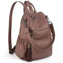 Produktbild: UTO Damen Rucksack PU Washed Leder Modischer Multifunktionsrucksack mit Quastendesign Lässige Schultertaschen vielen Kompartiment Reißverschluss Umhängetasche Rucksack Schule Schulrucksack Khaki