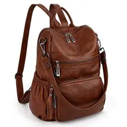 Produktbild: UTO Damen Rucksack PU Washed Leder Modischer Multifunktionsrucksack mit Quastendesign Lässige Schultertaschen Frauen Tasche mehres Kompartiment Schule Schulrucksack Damen-Rucksackhandtaschen