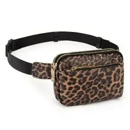 Produktbild: UTO Taillentasche Frauen Männer Gürteltasche Damen Wasserdichter Gürtel Synthetische leichte Mode-Taillentasche mit 3 Reißverschlusstaschen Leopardenmuster Beige