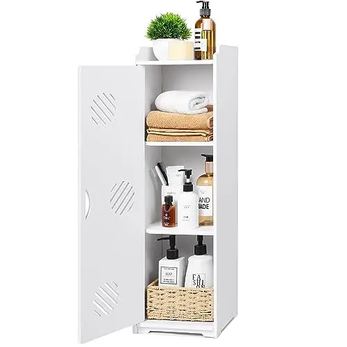 Produktbild: UTOKON Wasserdichter Badezimmerschrank, weißer Boden, stehender Aufbewahrungsschrank, Heimaufbewahrung, Möbelregal, geeignet für WC, Schlafzimmer, Küche, Wohnzimmer (ZM)