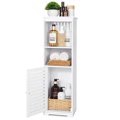 Produktbild: UTOKON Wasserdichter Badezimmerschrank, weißer Boden, stehender Aufbewahrungsschrank, Heimaufbewahrung, Möbelregal, geeignet für WC, Schlafzimmer, Küche, Wohnzimmer (WU)